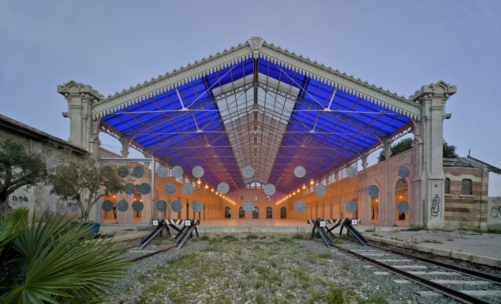 Old railway station with a Klein Blue theme