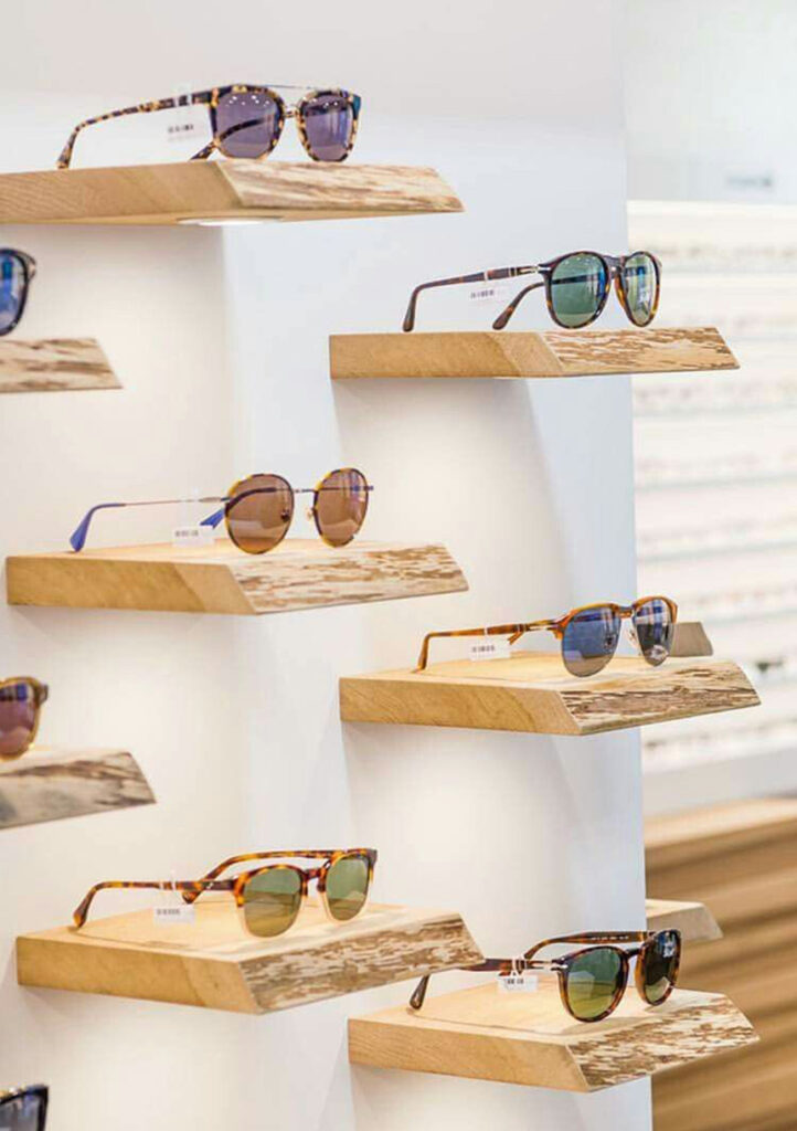 Solid wood used in sunglass store