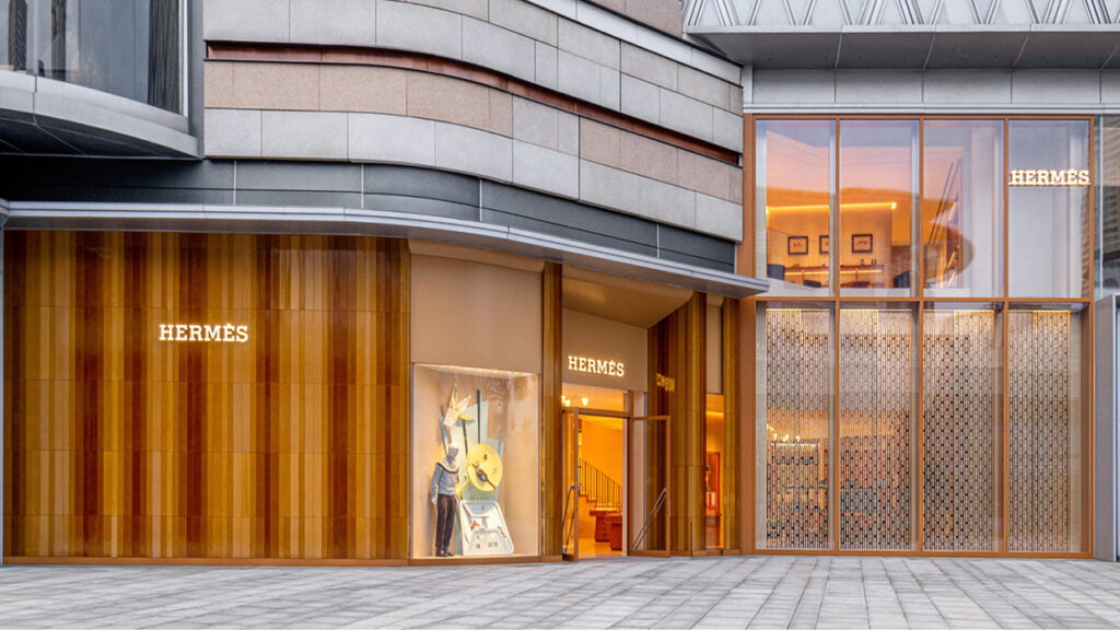 Wooden storefront of Hermes boutique