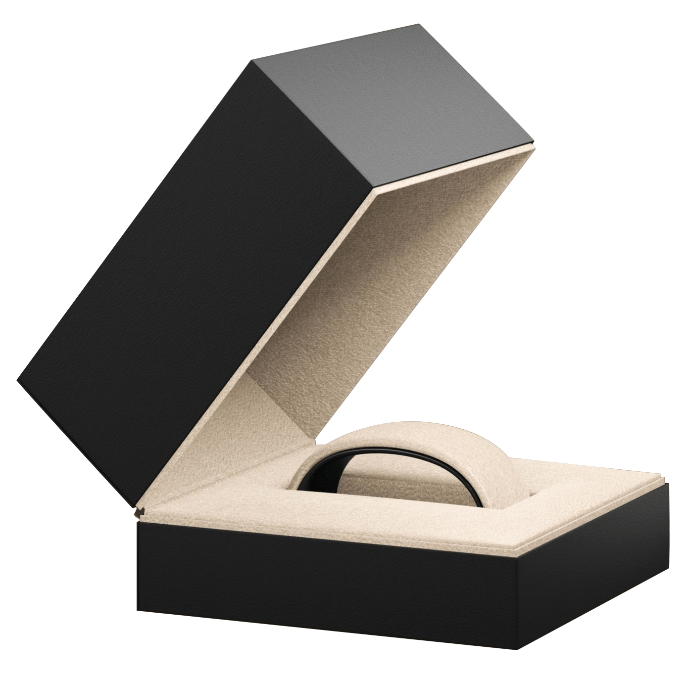 Branded watch display box with velvet insert and gold foil log