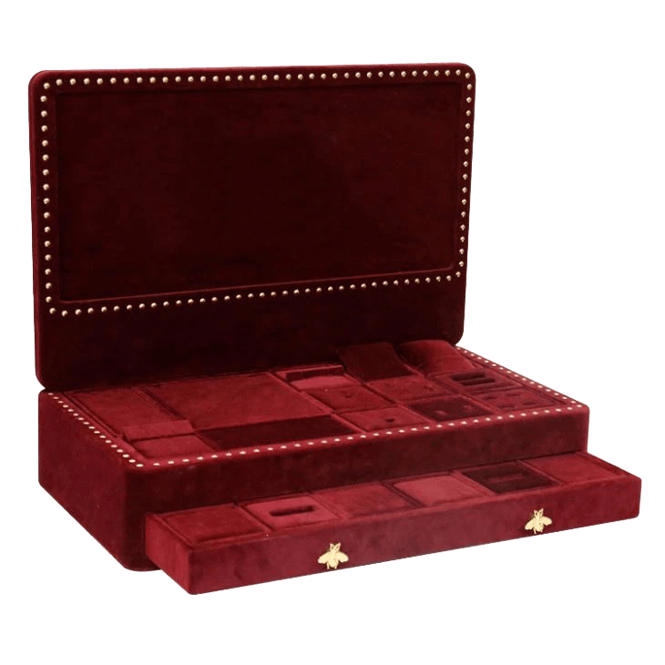 Acrylic and velvet paired tray for luxury jewelry display in soft pink