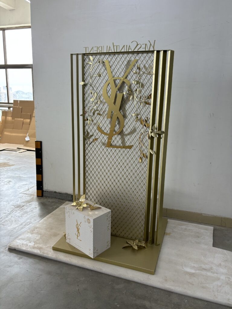 freestanding podium in beauty store