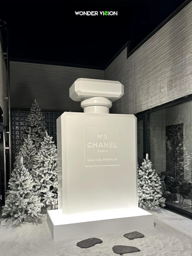 Giant perfume bottle display for luxury retail stores