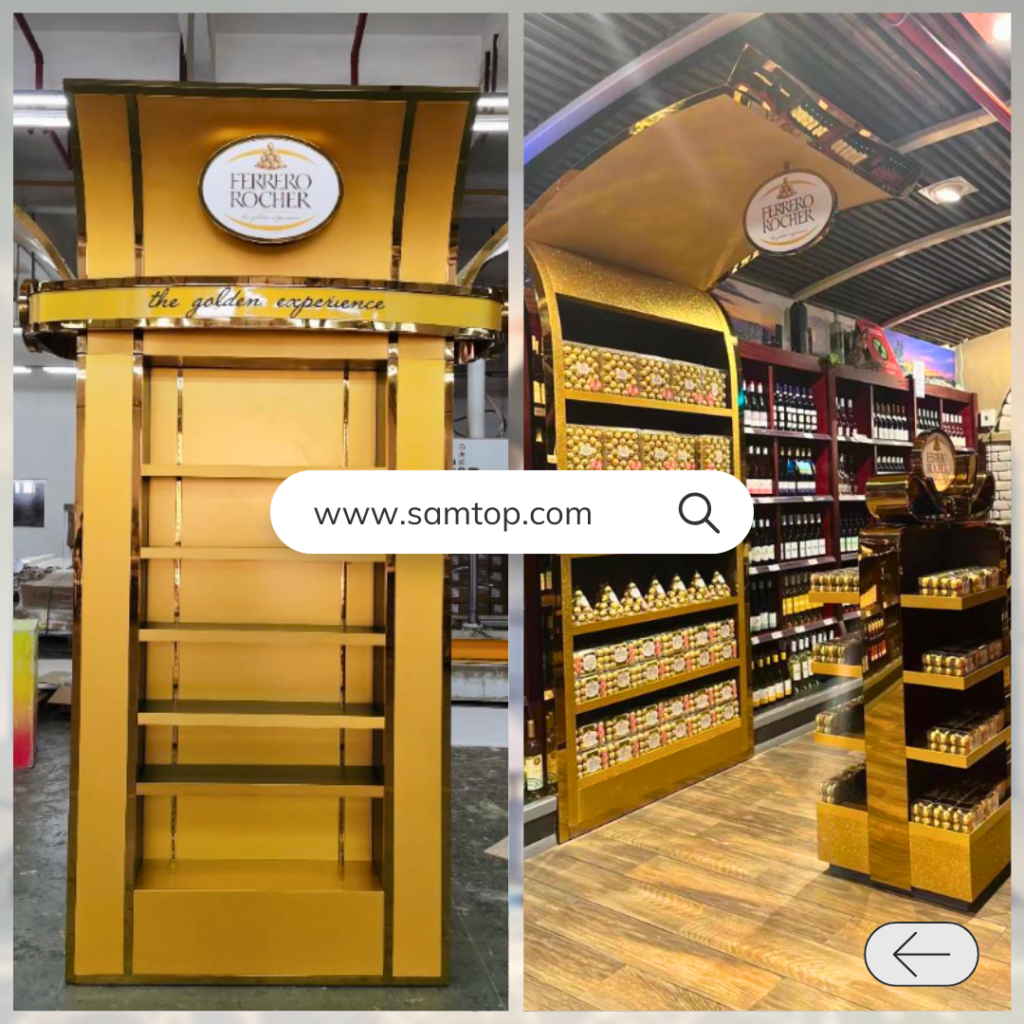 Comparison of corner and aisle retail fixtures showing visibility angles and shopper flow