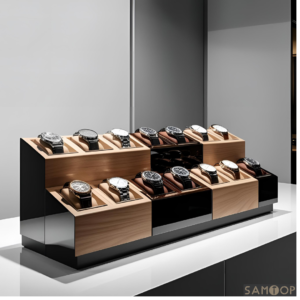 modular display prototype using mdf, acrylic, and metal finish simulation