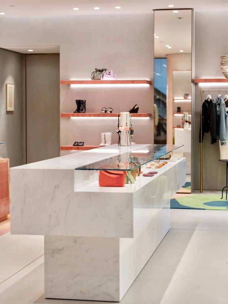 Luxury marble display counter in a seasonal retail campaign setting, featuring modular faux marble textures for holiday visual merchandising.