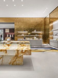 sculptural marble column in flagship store