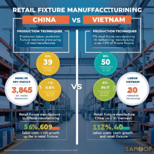 Side-by-side comparison of China vs Vietnam for retail fixture manufacturing