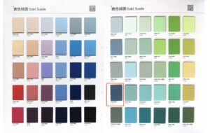 Color swatch board comparing RAL, Pantone, laminate, and metal finishes for VM consistency