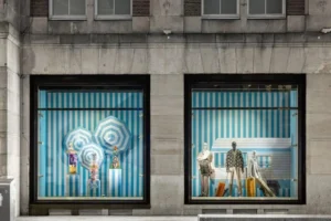 Luxury display with frosted acrylic and linen backdrop