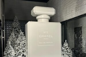 Giant perfume bottle display for luxury retail stores