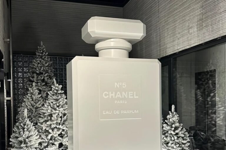 Giant perfume bottle display for luxury retail stores