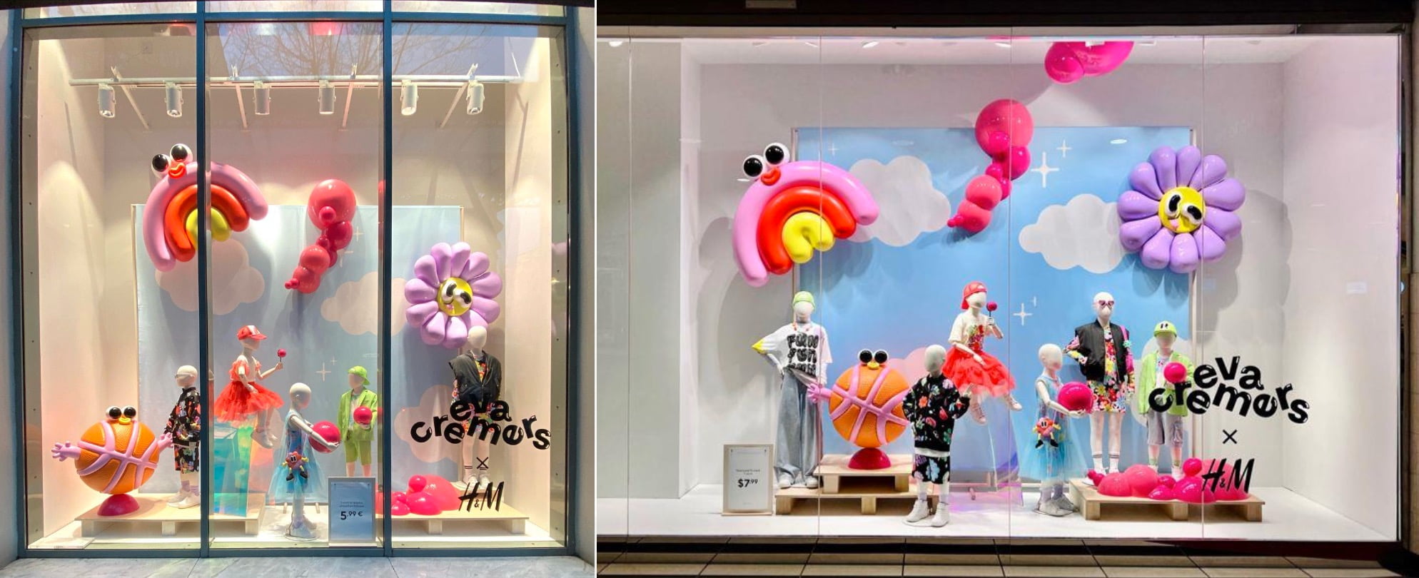 Hanging window display props with weight balance