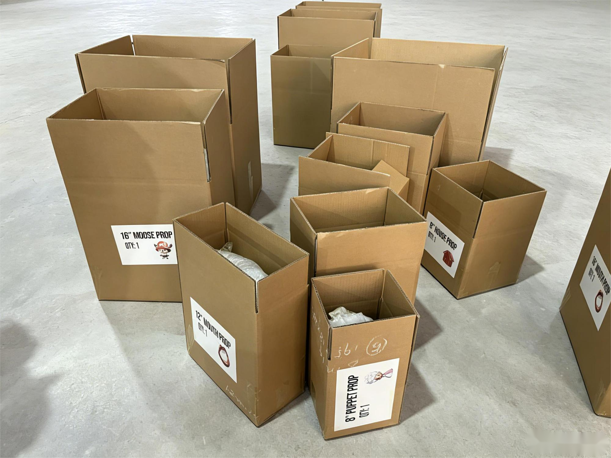 Custom holiday props packed in labeled cartons with installation sequence markings for faster on-site assembly.