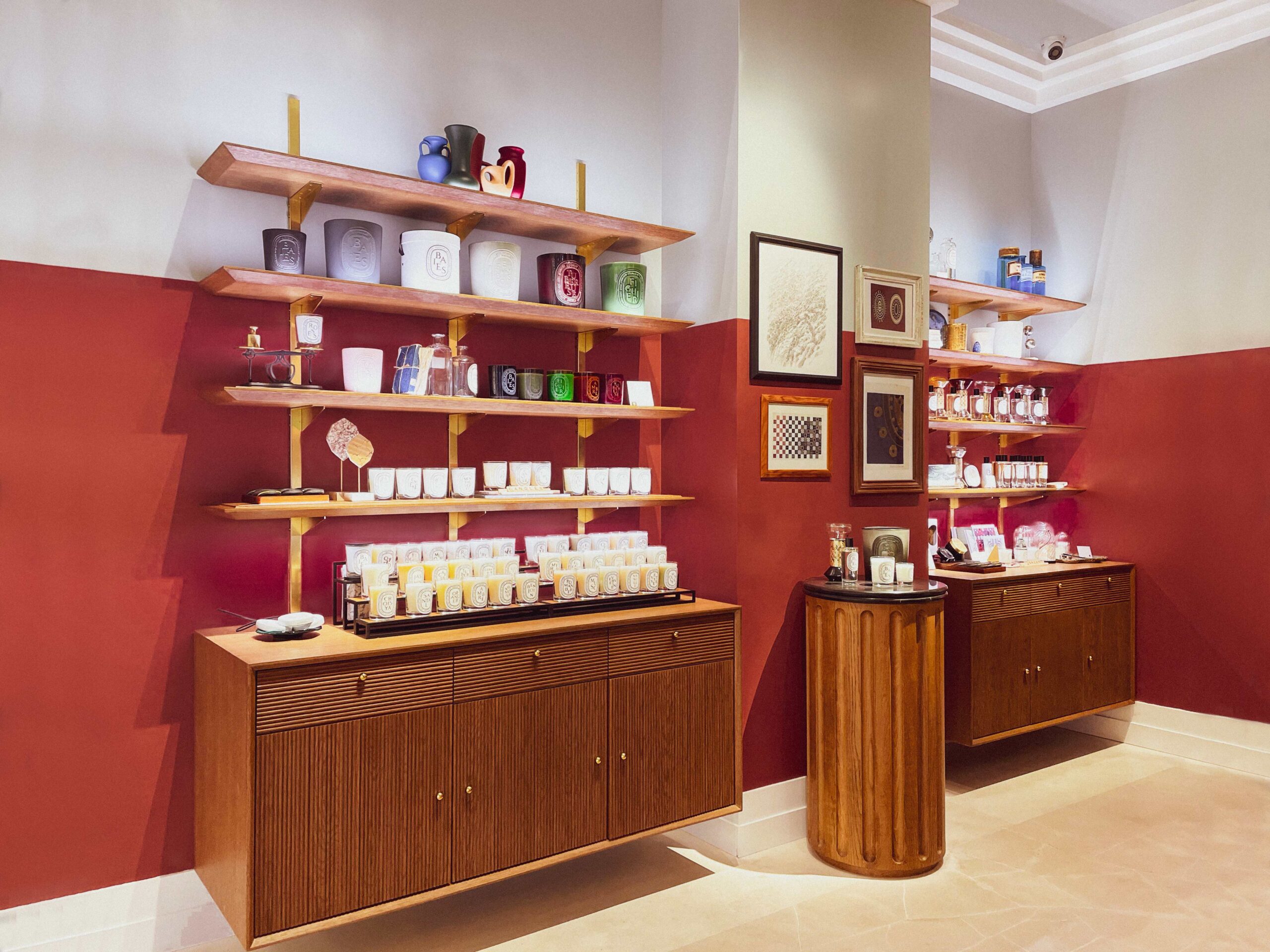 Luxury fragrance retail interior with custom shelving and product displays