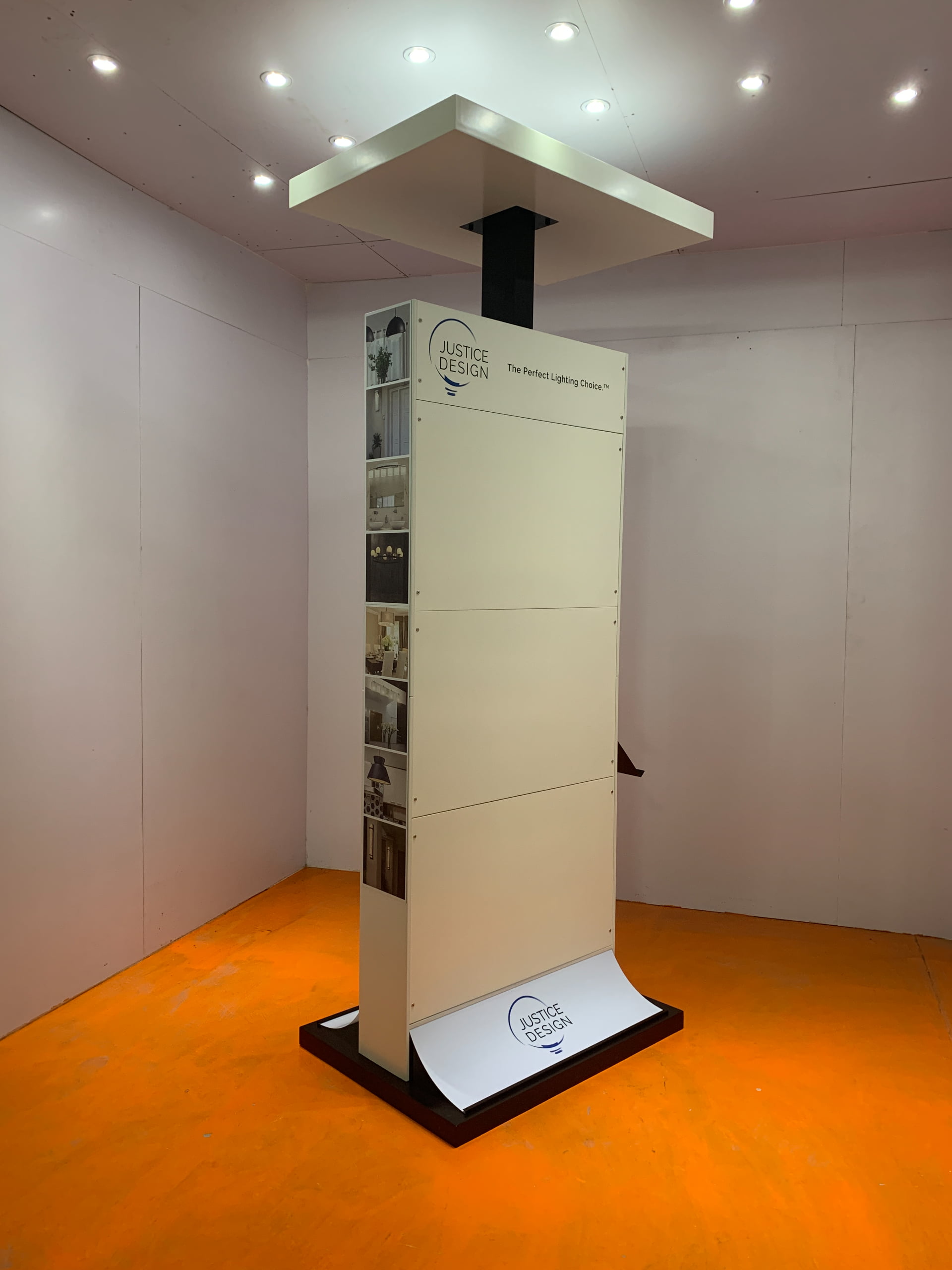 Freestanding lighting display fully assembled in Samtop workshop during trial assembly