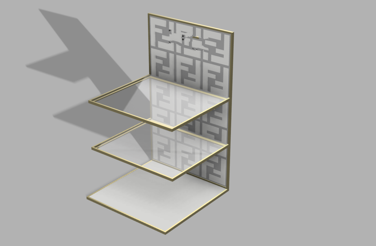 Approved 3D rendering of a custom retail display -- engineering design reference before physical prototyping